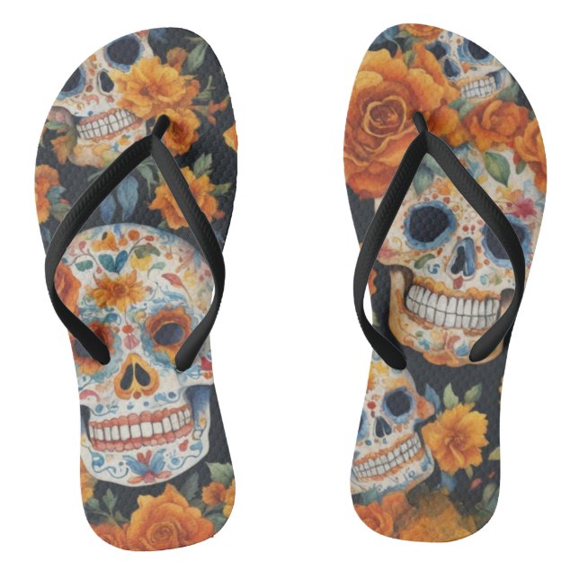 Spooky Skulls: Halloween-Inspired pattern Design Jandals (Footbed)