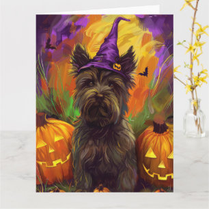Spooky Skye Terrier Dog Halloween Witch Pumpkin Card