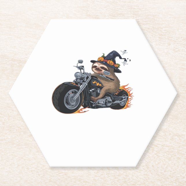 Spooky Sloth Motorcycle Ride Halloween Biker Fun C Paper Coaster (Front)