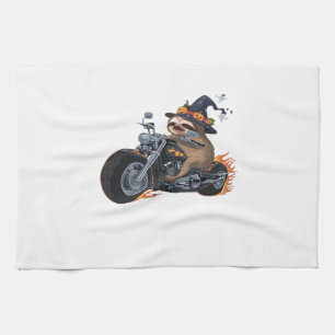 Spooky Sloth Motorcycle Ride Halloween Biker Fun C Tea Towel
