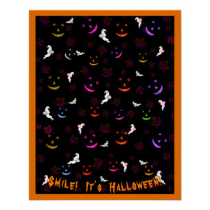 Spooky Smiles Neon Ghosts and Pumpkins Halloween  Poster