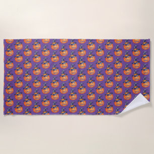 Spooky smiling Halloween pumpkin Wrapping Paper F Beach Towel