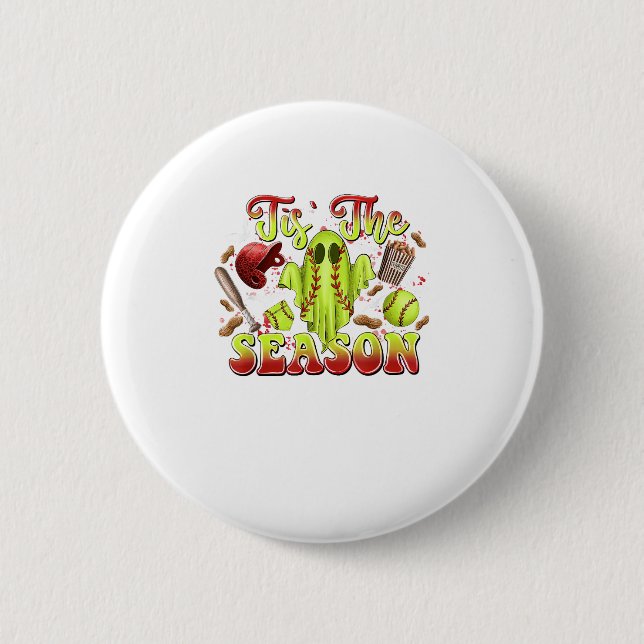 Spooky Softball Costume Funny Halloween Tis The Se 6 Cm Round Badge (Front)