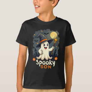 Spooky Son Halloween Ghost with Witch Hat  T-Shirt