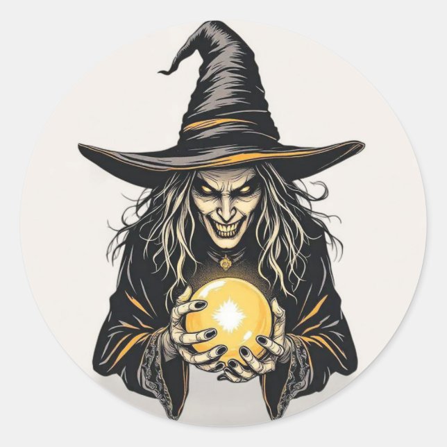 Spooky Sorceress Witch Sticker with Crystal Ball (Front)