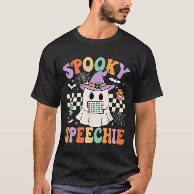 Spooky Speechie Speech Therapy Halloween Retro Slp T-Shirt (Front)