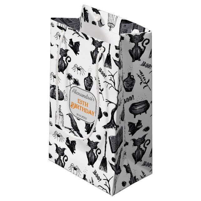 Spooky Spellbinding Halloween Birthday Party Small Gift Bag (Front Angled)