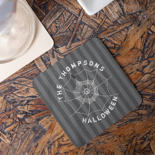 Spooky Spider in Spider Web Beverage Coaster