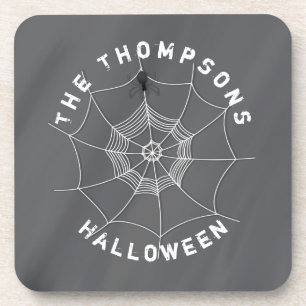 Spooky Spider in Spider Web Beverage Coaster