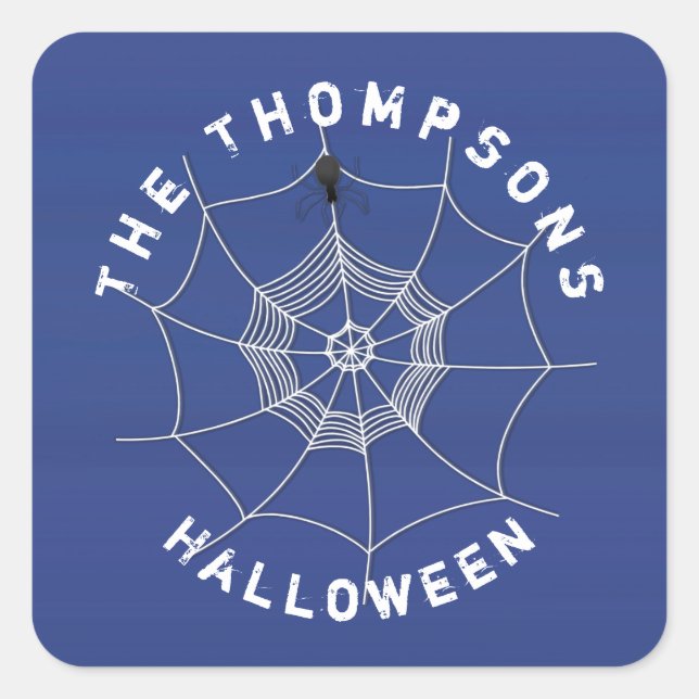 Spooky Spider in Spider Web Square Sticker (Front)