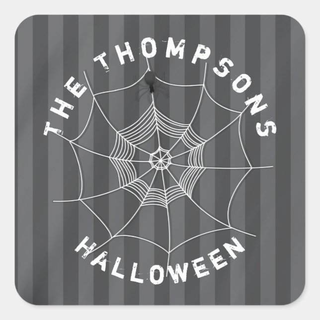 Spooky Spider in Spider Web Square Sticker (Front)