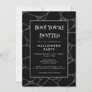 Spooky Spider Web Black & White Halloween Party  Invitation