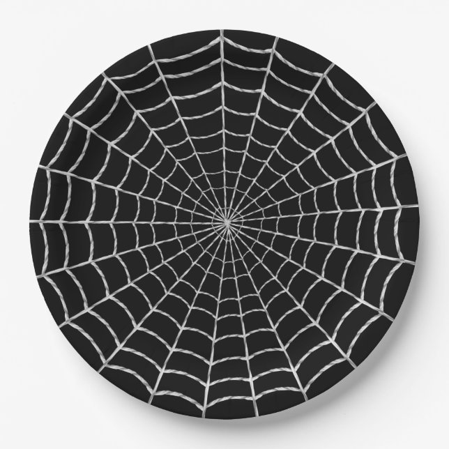 Spooky Spiderweb Halloween Paper Plate (Front)