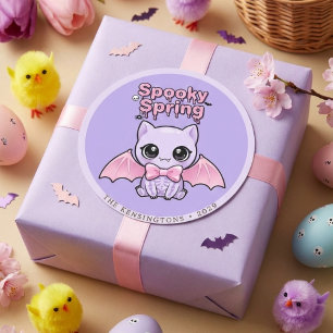 Spooky Spring Bat Lavender Pastel Goth Round Classic Round Sticker