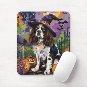 Spooky Springer Spaniel Halloween Witch Pumpkin Mouse Pad