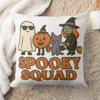 Spooky Squad Cute Witch Ghost Cat Pumpkin Cushion