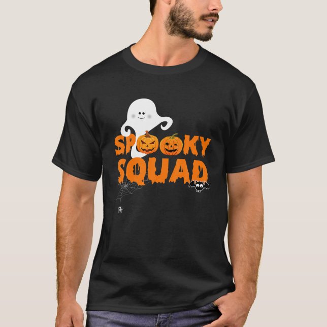 Spooky Squad Ghost Pumpkin Black Bat Spider Hallow T-Shirt (Front)