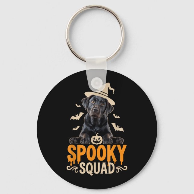 Spooky Squad Halloween Black Labrador Outfit For Key Ring (Front)