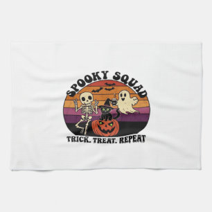 Spooky Squad Retro Halloween Design (Black Text) – Tea Towel