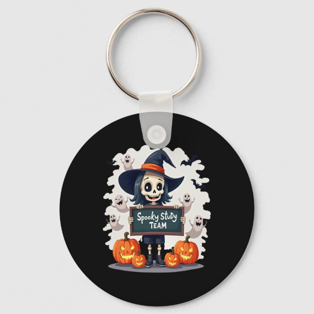 Spooky Study Team - Cute Halloween Skeleton Teache Key Ring (Front)