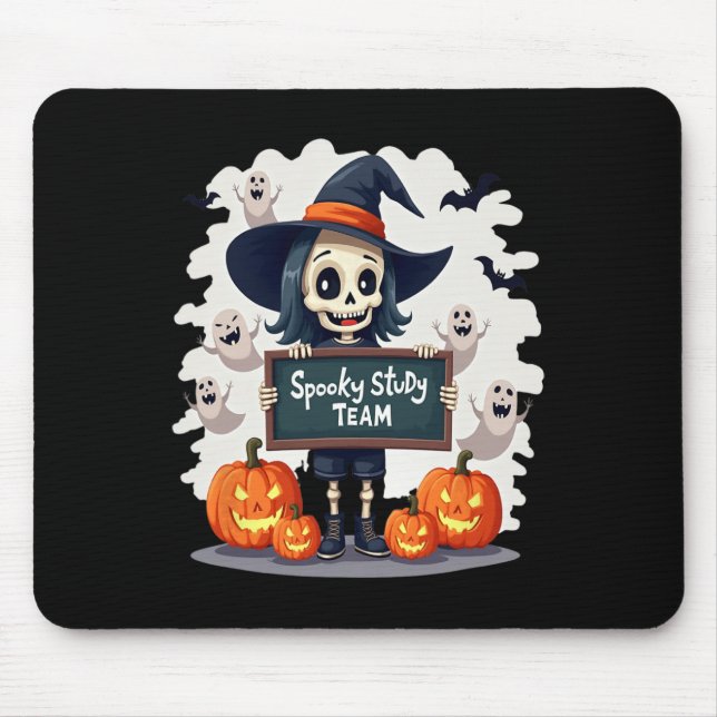Spooky Study Team - Cute Halloween Skeleton Teache Mouse Pad (Front)