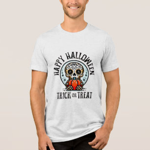Spooky Sugar Skull Halloween T-Shirt Tri-Blend Shirt