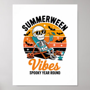 Spooky Summer Beach Skeleton Funny Halloween Summe Poster