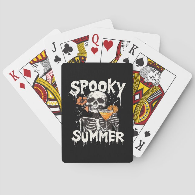 Spooky Summer Funny Meme Skeleton Coffee Summerwee Playing Cards (Back)