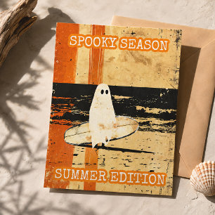 Spooky Summer Ghost Surfing Retro Beach Postcard