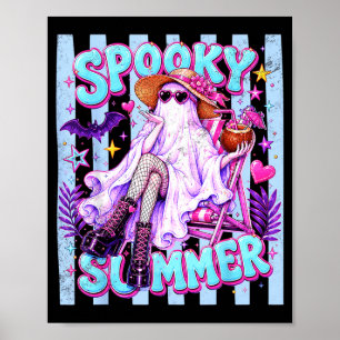 Spooky Summer Halloween Ghost Retro Blue Ped Poster