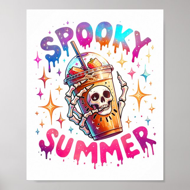 Spooky Summer Skeleton Coffee Summer Vacation Fami Poster (Front)