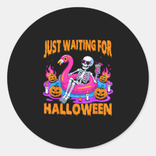 Spooky summer skeleton funny waiting for halloween classic round sticker