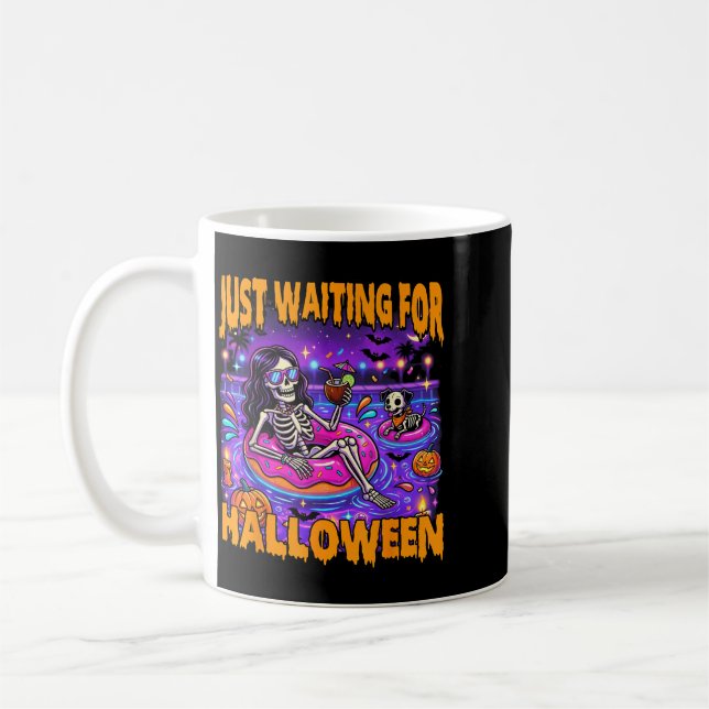 Spooky Summer Skeleton Funny Waiting For Halloween Coffee Mug (Left)