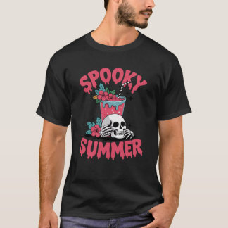 Spooky Summer Skeleton Ice Coffee Summer Vacation T-Shirt
