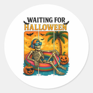 Spooky Summer Skeleton Just Waiting For Halloween Classic Round Sticker