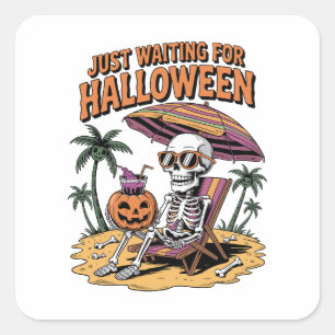 Spooky Summer Skeleton Just Waiting For Halloween Square Sticker