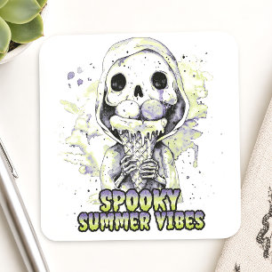 Spooky Summer Vibes Skeleton Ice Cream Summerween Square Sticker