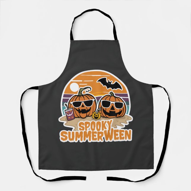 Spooky Summerween - pumpkins on the beach Apron (Front)