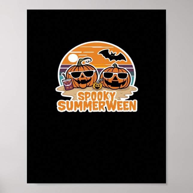 Spooky Summerween - Pumpkins On The Beach Classic Poster (Front)