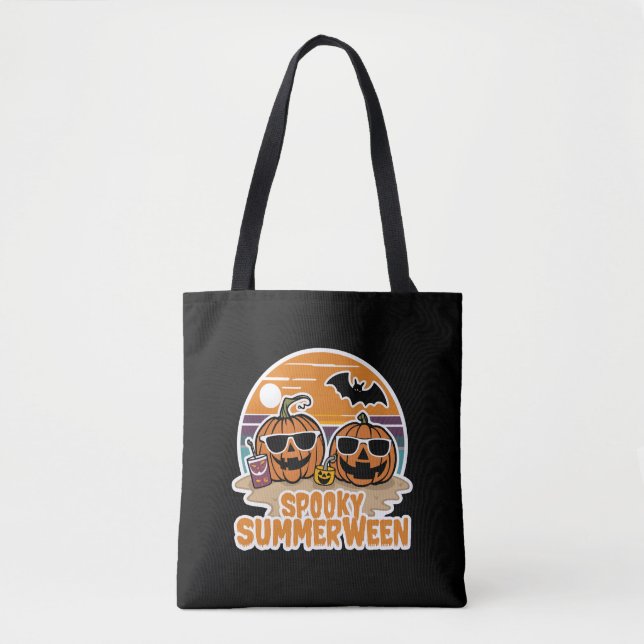 Spooky Summerween - pumpkins on the beach Tote Bag (Front)