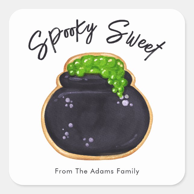 Spooky Sweet Cauldron Sugar Cookie Customisable Square Sticker (Front)