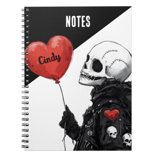 Spooky Sweetheart -Customizable Skull with Balloon Notebook (Front)
