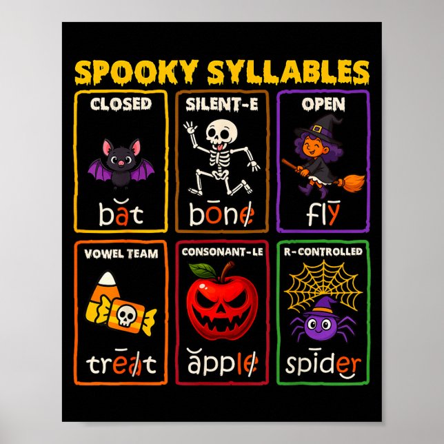 Spooky Syllables Halloween Reading Teacher  Poster (Front)