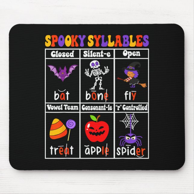 Spooky Syllables Teacher Funny Halloween Education Mouse Pad (Front)
