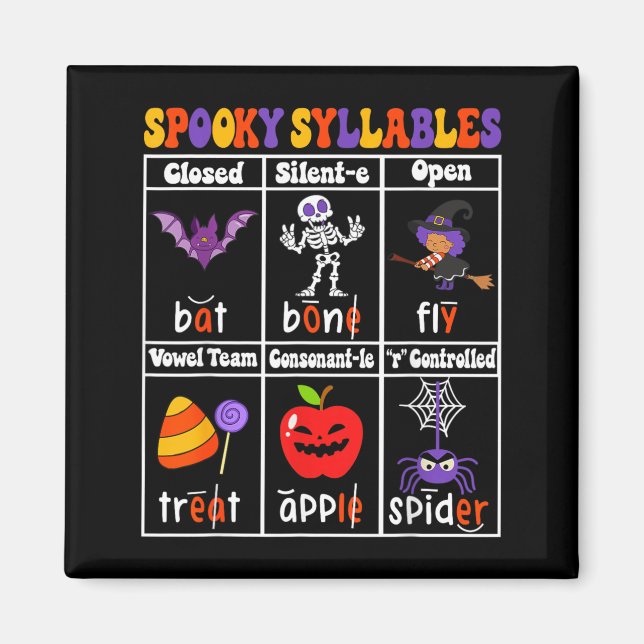 Spooky Syllables Teacher Funny Halloween Magnet (Front)