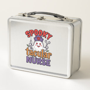Spooky Tacular Nurse Halloween Ghost Shirt Design_ Metal Lunch Box