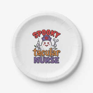 Spooky Tacular Nurse Halloween Ghost Shirt Design_ Paper Plate