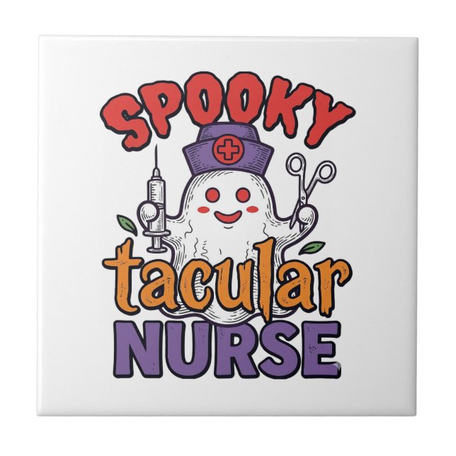Spooky Tacular Nurse Halloween Ghost Shirt Design_ Tile (Front)