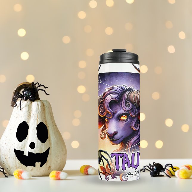 Spooky Taurus Zodiac Halloween Birthday Gift  Thermal Tumbler (Taurus Birthday Gift)