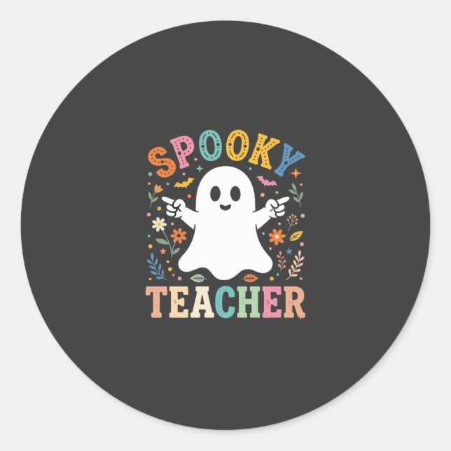 Spooky Teacher Cute Ghost Halloween Design_1 Classic Round Sticker (Front)